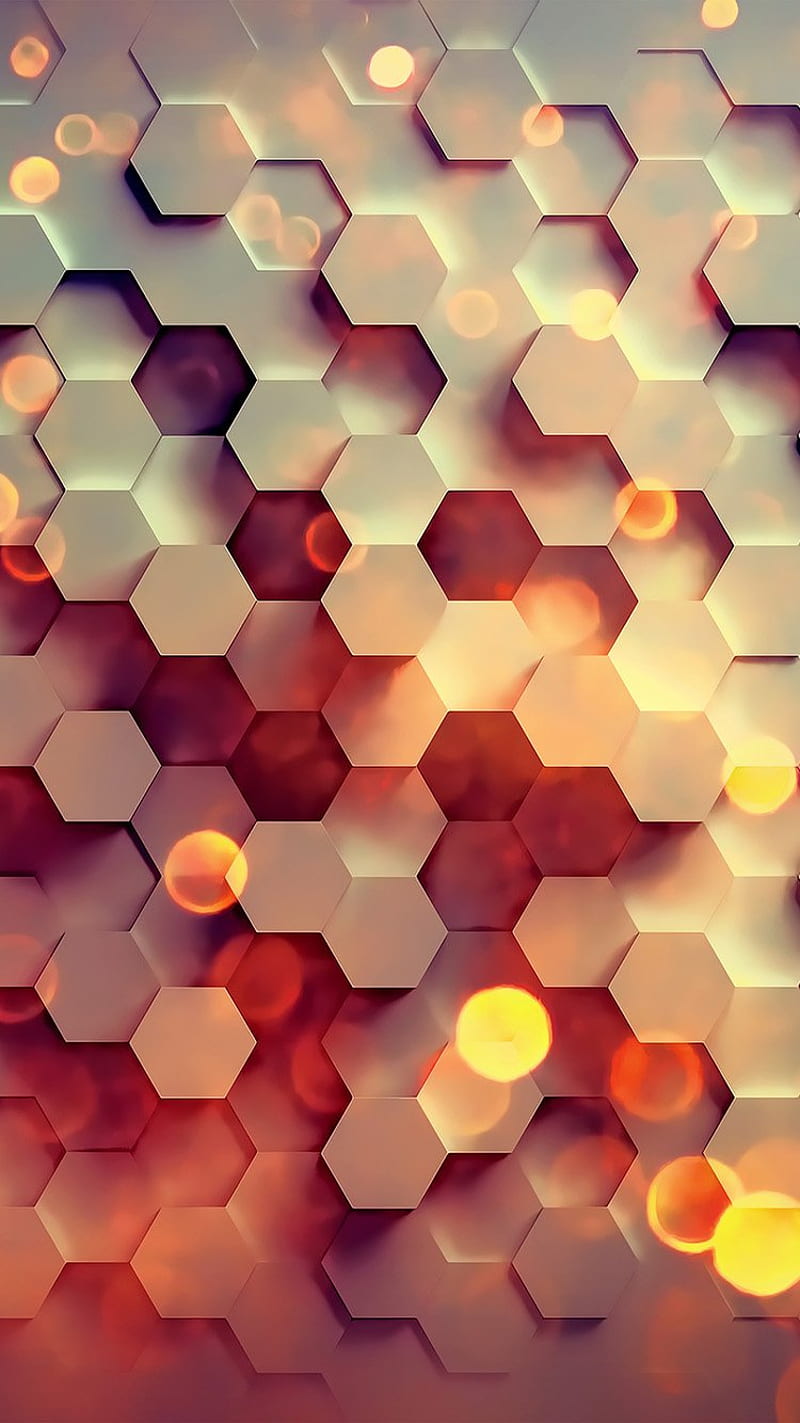 Honey Hexagon, 7itech, android, background, digital abstract, orange, pattern, HD phone wallpaper