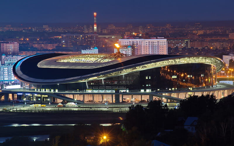 Kazan Arena Russian Football Stadium, 2018 FIFA World Cup, Russia 2018, sports arena, evening, night, Kazan, Tatarstan, Russia, HD wallpaper