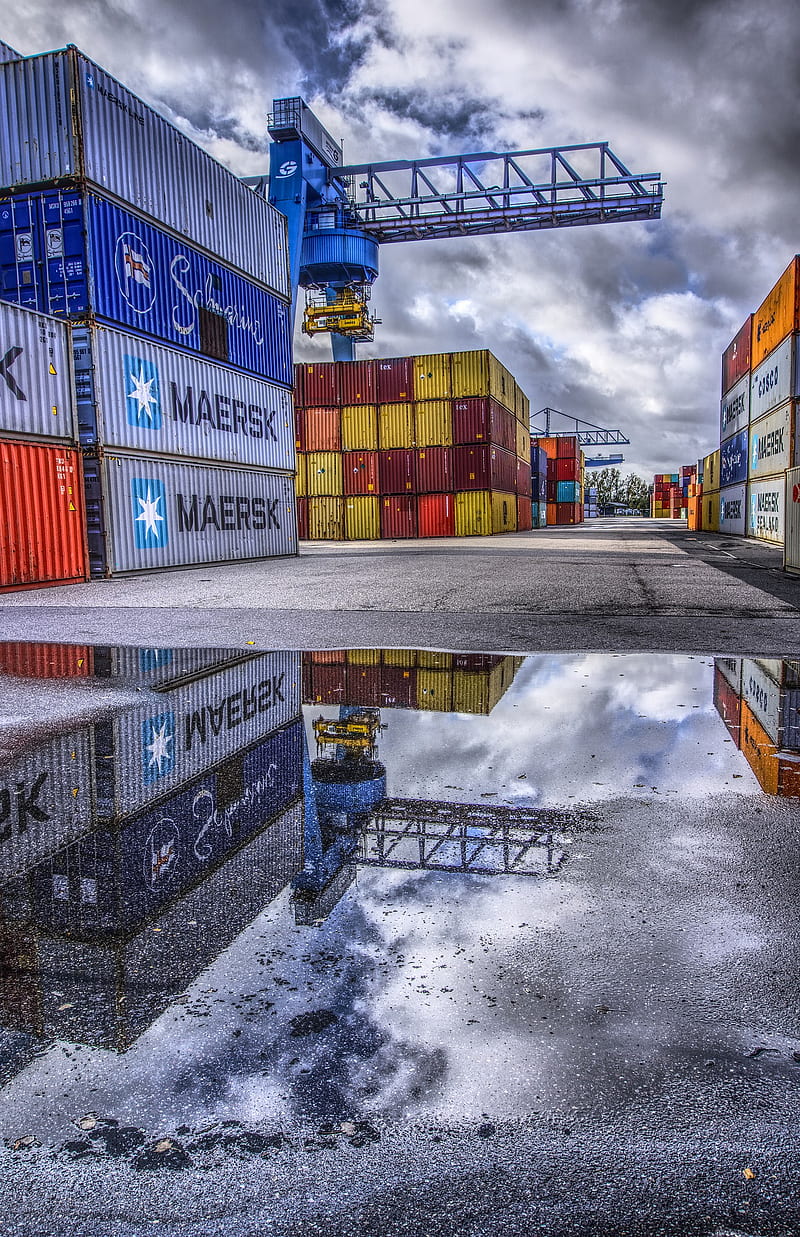 Container , rain, shipyard, vessel, HD phone wallpaper