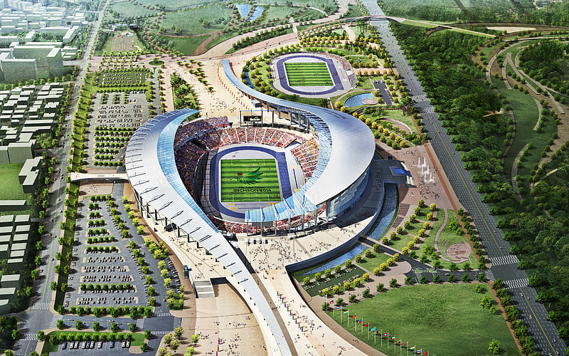 Incheon Asiad Main Stadium, Incheon Stadium, South Korean Football Stadium, Incheon, South Korea, modern sports arenas, HD wallpaper
