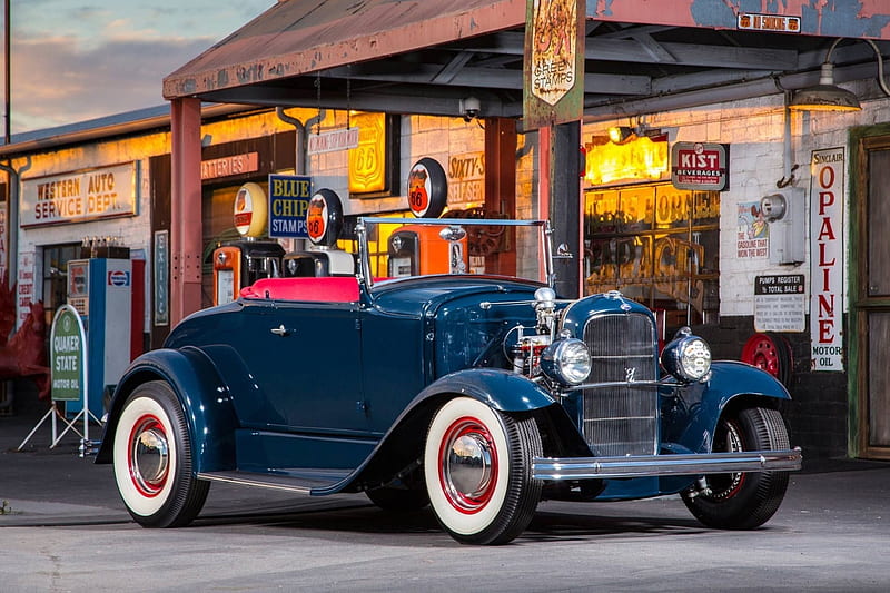 1930-Ford-Model-A-Roadster, Classic, Whitewalls, Hotrod, Blue, HD wallpaper