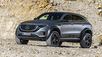 Monaco. 17th Feb, 2019. Feature, ornamental image, background, wallpaper:  The Mercedes-Benz star with the silhouette of Monaco. Mercedes-Benz EQC 400  4MATIC (combined power consumption: 22.2 kWh/100 km, CO2 emissions  combined: 0 g/km,