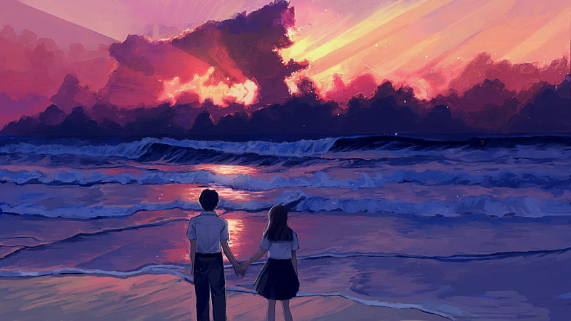 Anime, Love, Couple, Sunrise, Ocean, HD wallpaper | Peakpx