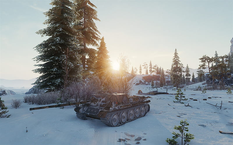 World of Tanks, WoT, SU-100, Self-propelled artillery, winter, snow, tanks, online, HD wallpaper