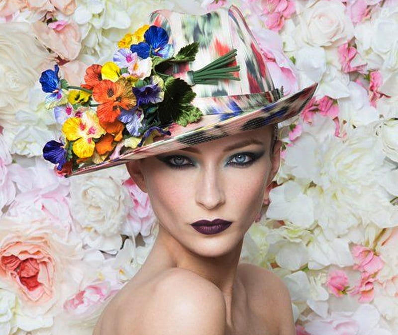 Flower hat, models, graphy, hats, flowers, beauty, fashion, HD ...