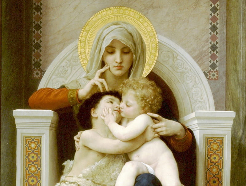 Vierge Jésus Saint Jean-Baptiste, pretty, wonderful, paris, religious, painted, spiritual, prayer, angels, christ, jesus, nice, colored, virgin, beauty, face, religion, cool, france, awesome, great, religiously, lord, bonito, woman, bouguereau painting, jesus christ, amazing, female, christianity, romantic, angel, realism, peace, painter, god, HD wallpaper