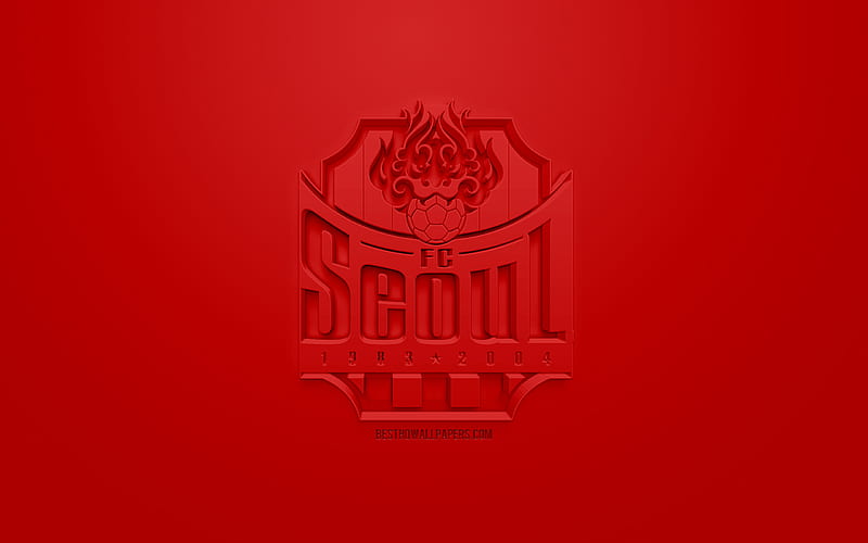 FC Seoul, creative 3D logo, red background, 3d emblem, South Korean football club, K League 1, Seoul, South Korea, 3d art, football, stylish 3d logo, HD wallpaper