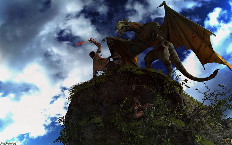 Damn Dragonslayers!, fantasy, battle, fight, beast, monster, dragon, wyvern, creature, HD wallpaper