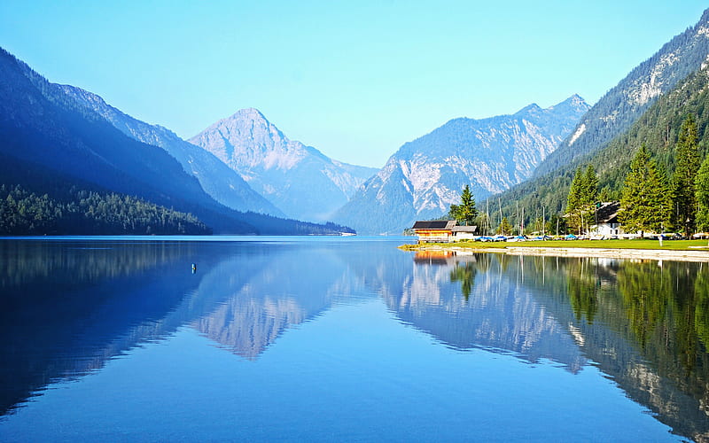 Plansee Lake, R, summer, mountains, Europe, Tyrol, Austria, HD wallpaper