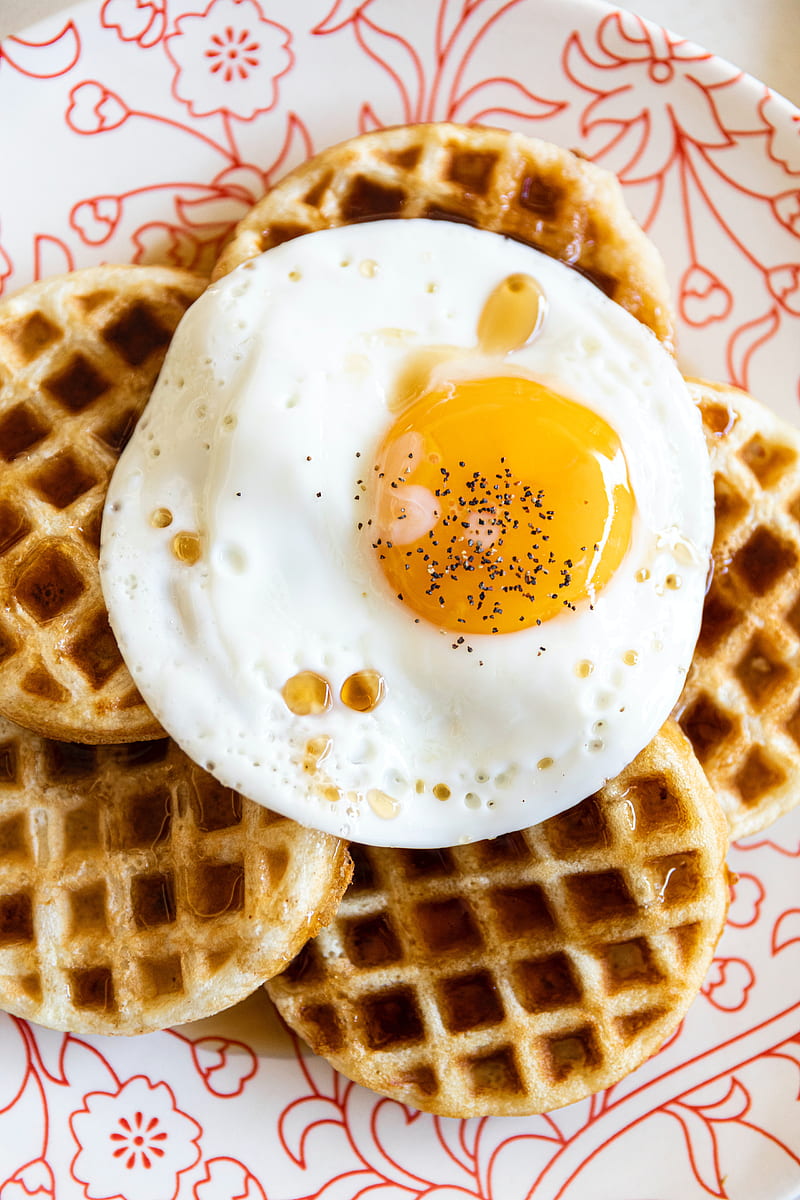 scrambled eggs, egg, waffles, breakfast, HD phone wallpaper