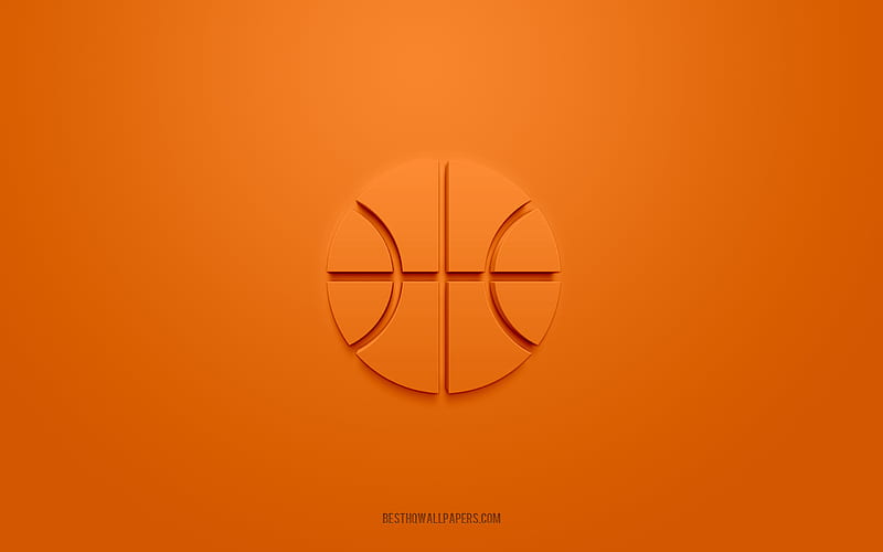 Basketball 3d icon, orange background, 3d symbols, Basketball, Sport icons, 3d icons, Basketball sign, Sport 3d icons, HD wallpaper