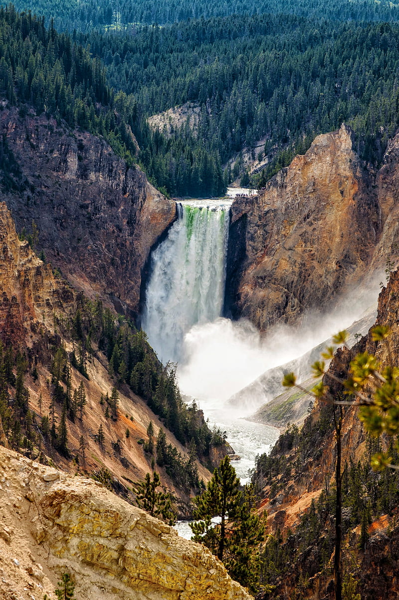 Yellowstone Grand, bonito, canyon, colors, mountain, nature, waterfall, wyoming, yellowstone national park, HD phone wallpaper