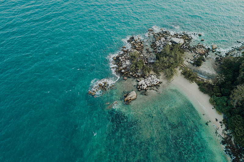 island, sea, aerial view, beach, tropics, HD wallpaper