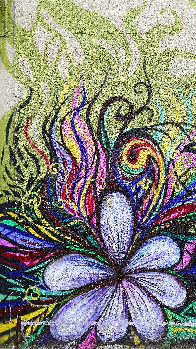 wall, mural, texture, graffiti, flower, HD phone wallpaper
