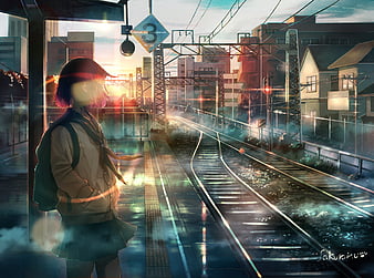 Anime, Train Station, Sunset, HD wallpaper | Peakpx