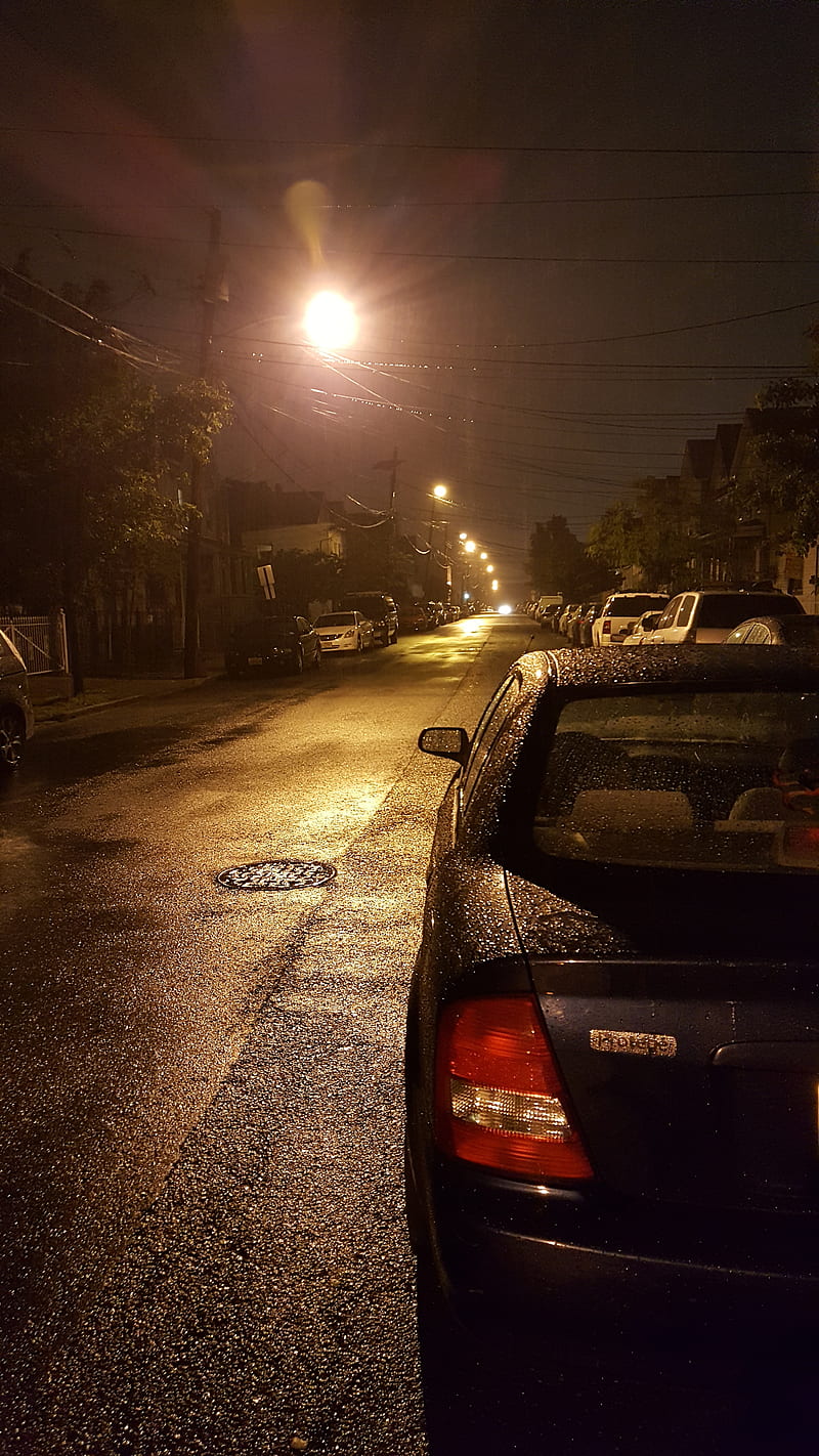 Rainy night, bonito, calm, mazda, protege, rain, street, HD phone wallpaper