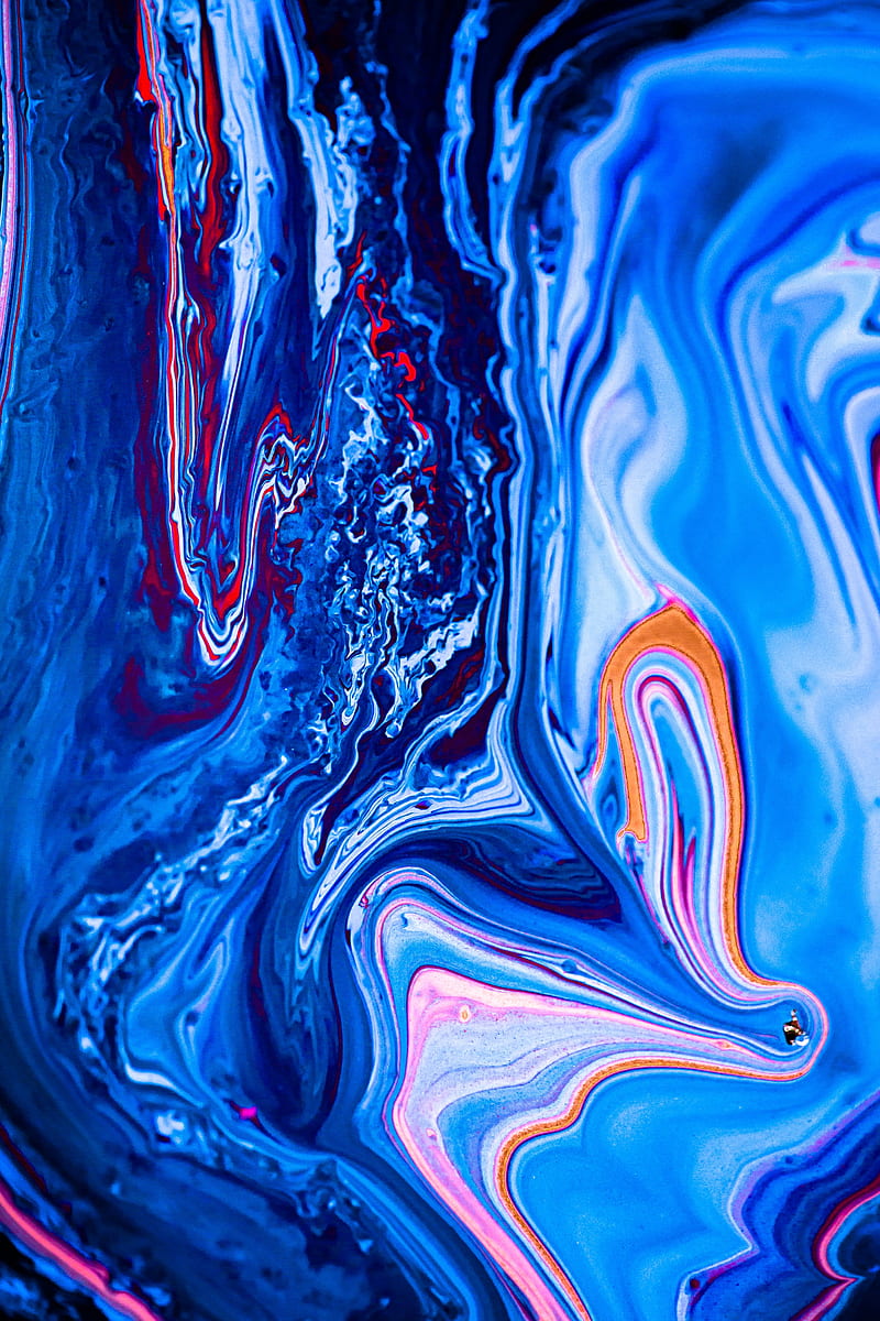 paint, liquid, fluid art, stains, blue, art, HD phone wallpaper