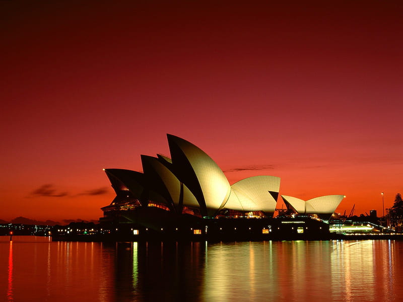 Scarlet Night - Sydney Opera House, australia, scarlet night, sydney, sydney opera house, HD wallpaper