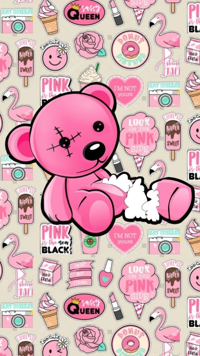 Pink teddy, bear, girly, pink, HD phone wallpaper