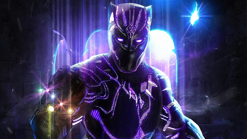 Black Panther With Infinity Gauntlet, black-panther, superheroes, artwork, digital-art, HD wallpaper