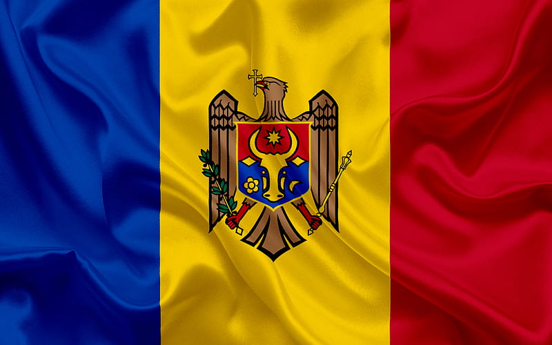 Moldovan flag, Europe, Moldova, flag of Moldova, national flags, silk texture, HD wallpaper