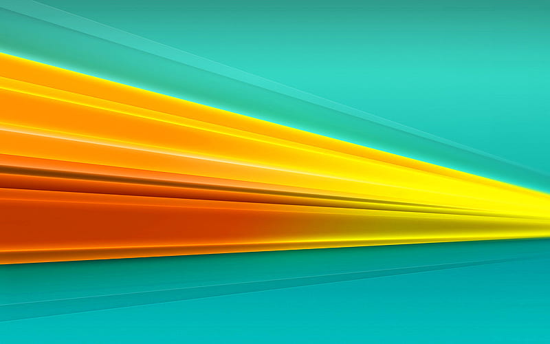 yellow abstract rays, creative, blue backgrounds, yellow lines, geometric shapes, artwork, HD wallpaper