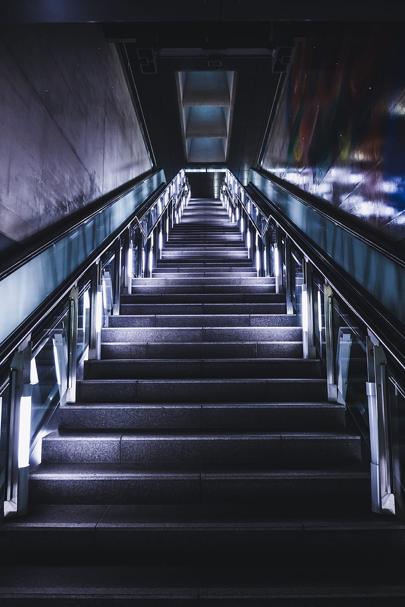stairs, neon, steps, distance, HD phone wallpaper