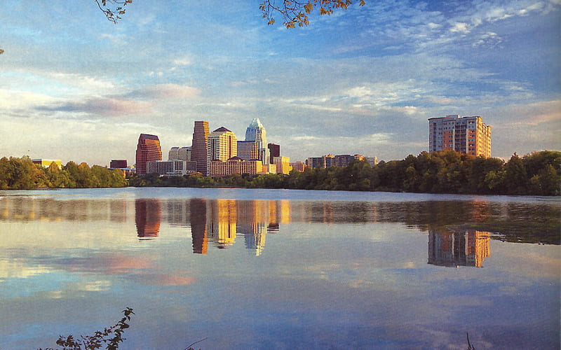 Austin Skyline 2 austin, cityscape, lake, texas, graphy, water, skyline, wide screen, scenery, HD wallpaper