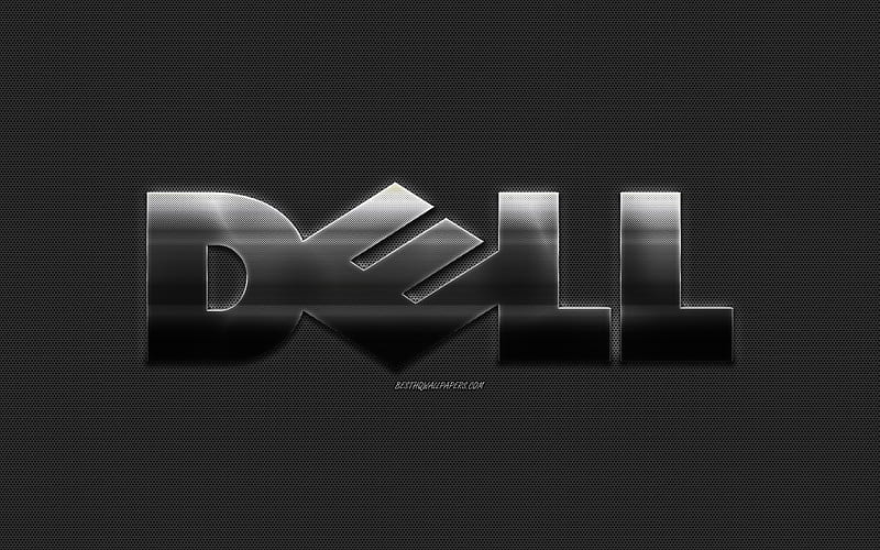 Dell steel logo, Dell metal emblem, metal mesh background, Dell, gray metal background, Dell logo, HD wallpaper