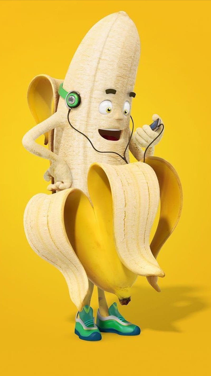 I love music, banana, food, fruit, funny, headphone, humor, listening, music, yellow, HD phone wallpaper