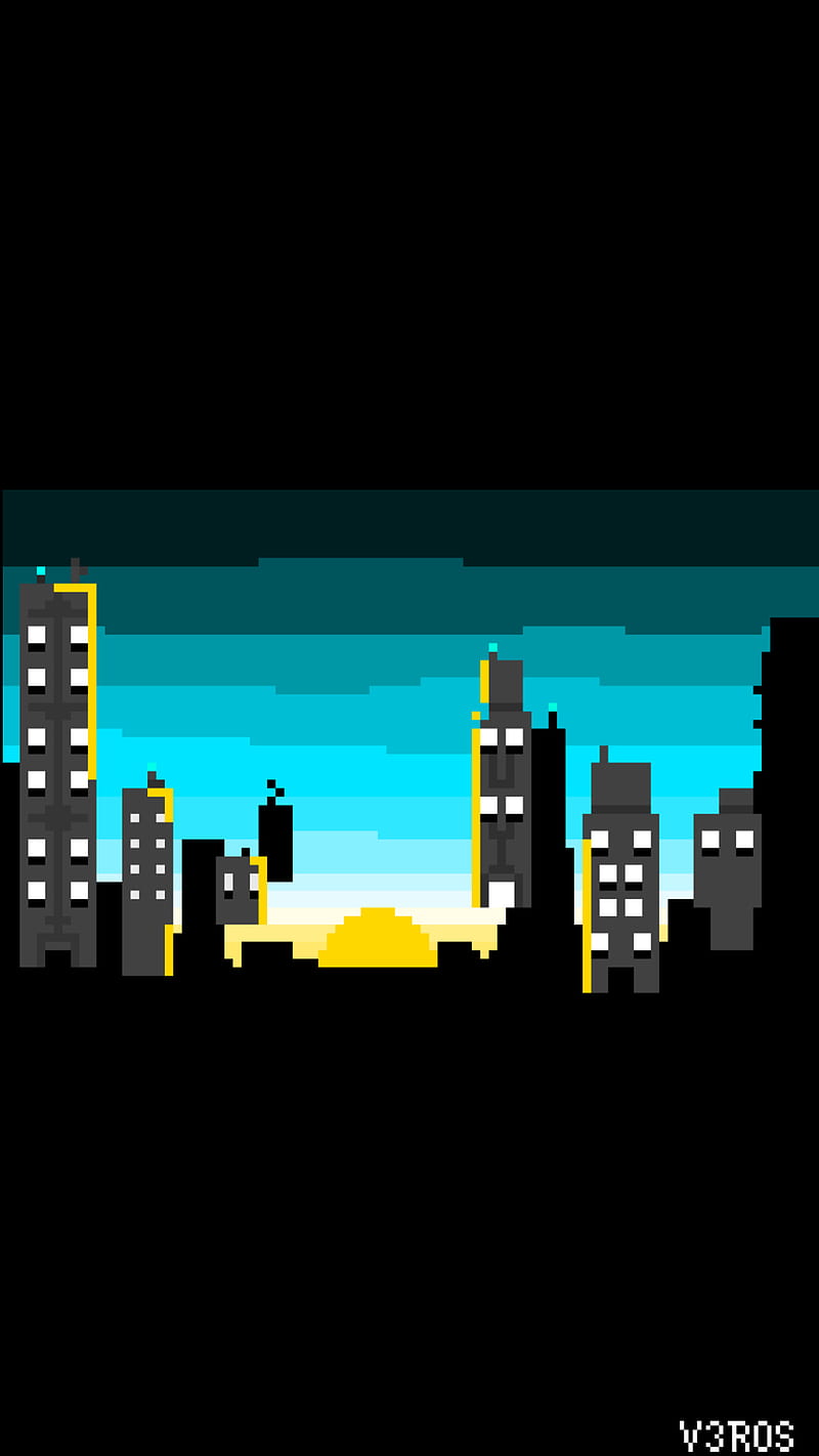 Pixel city, colours, new, art, pixelart, sun, HD phone wallpaper