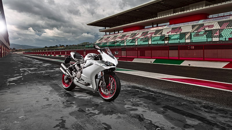 Ducati 959 Panigale, 2016, racing track, white Ducati, sport bikes, rain, HD wallpaper