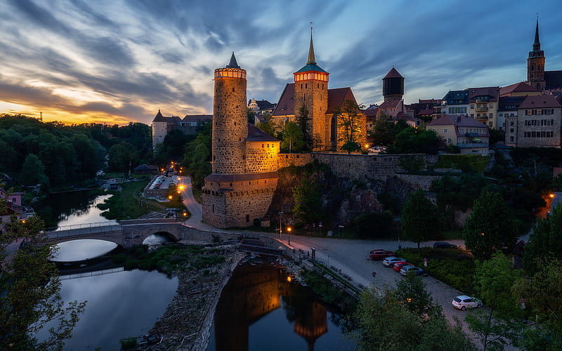 Bautzen, evening, sunset, fortress, landmarks, Bautzen cityscape, Germany, HD wallpaper
