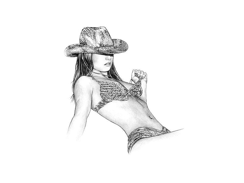 Cowgirl Sketch.., art, female, models, hats, cowgirl, fun, women, brunettes, sketch, drawing, girls, fashion, western, style, HD wallpaper