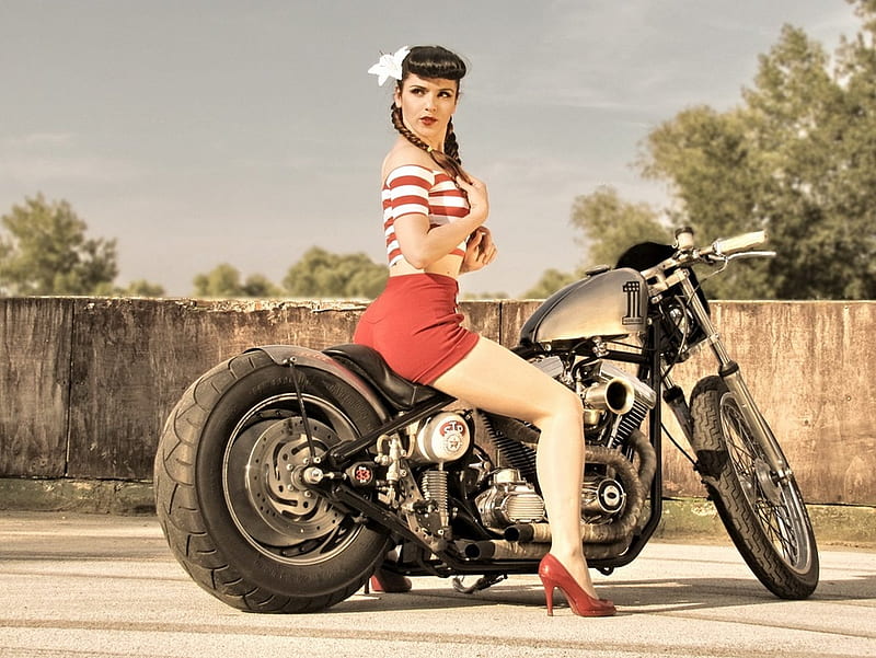 Miss-Gina On A Harley-Davidson, Model, Bike, Pin Up, HD wallpaper
