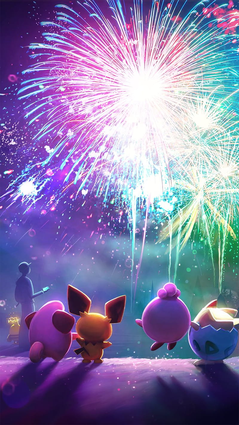 pokemon fireworks, capodanno, forse, pikachu, pikachupikachu, the, togepi, year, HD phone wallpaper