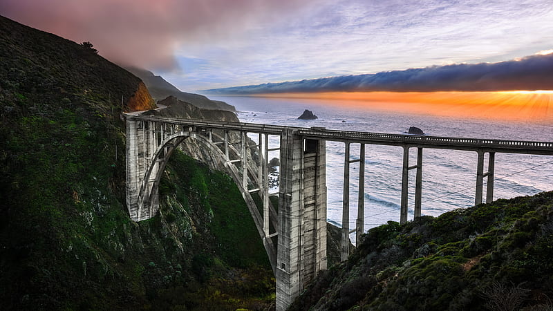 Bixby Creek Bridge, sunset, California, bridge, Bixby creek, HD wallpaper