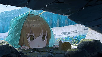 cute anime girl, loli, raining, curious expression, hoodie, Anime, HD wallpaper