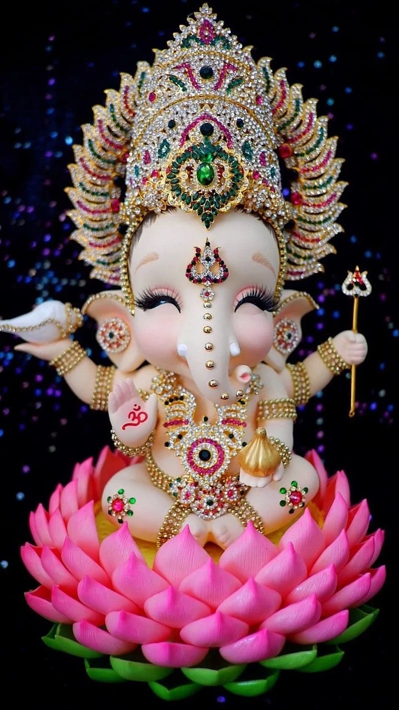 Cute Ganesha in Kamal Phool, cute ganesha, bhakti, HD phone wallpaper