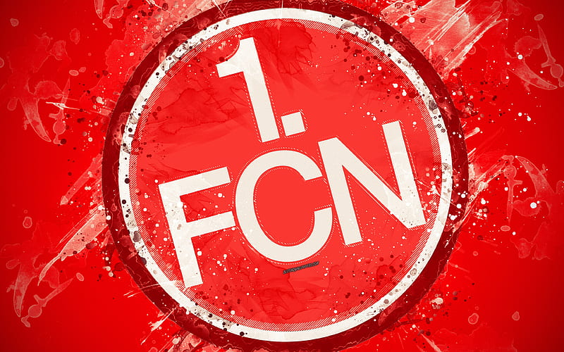 FC Nurnberg paint art, logo, creative, German football team, Bundesliga 2, emblem, red background, grunge style, Nuremberg, Bavaria, Germany, football, HD wallpaper