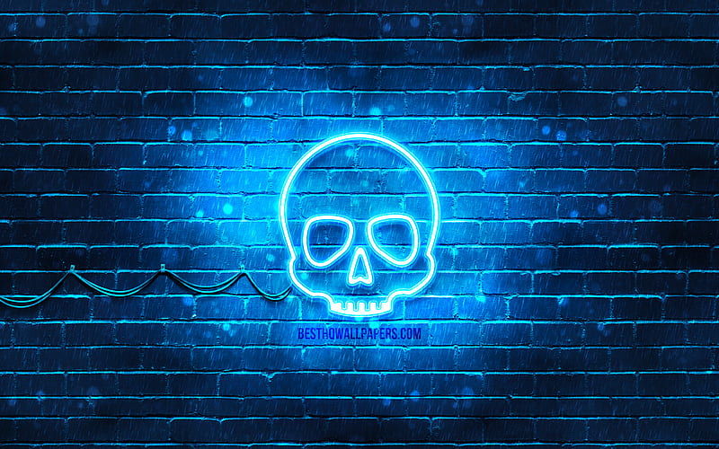 Skull neon icon blue background, neon symbols, Skull, neon icons, Skull sign, people signs, Skull icon, people icons, HD wallpaper