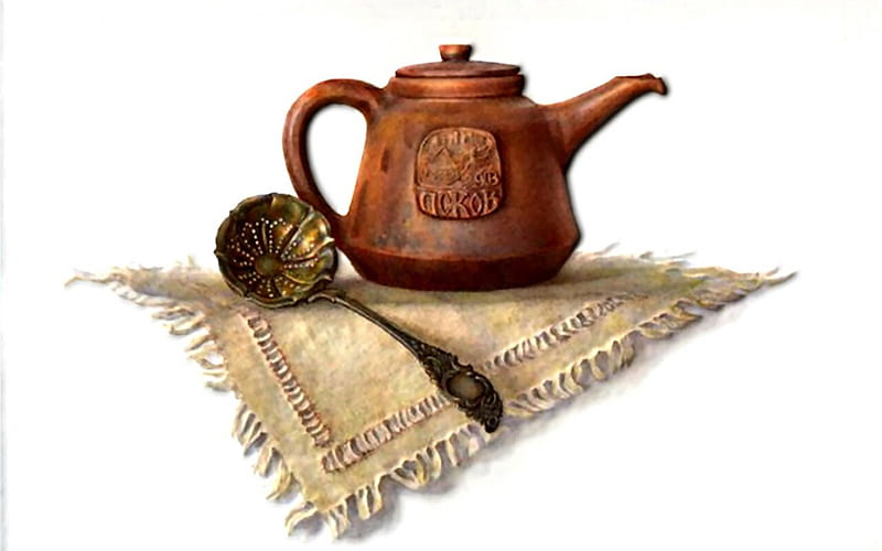 Antiques, teapot, art, still life, painting, wide screen, ladle, artwork, HD wallpaper
