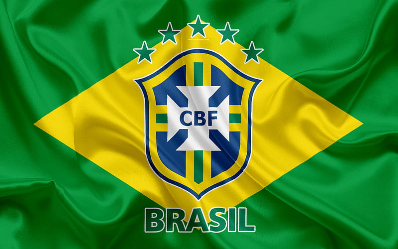 Brazil national football team, logo, emblem, flag of Brazil, football federation, World Championship, football, silk texture, HD wallpaper