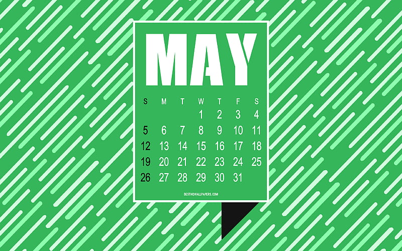 2019 May calendar, green abstract background, creative art, typography, calendar for May 2019, art, 2019 calendars, HD wallpaper
