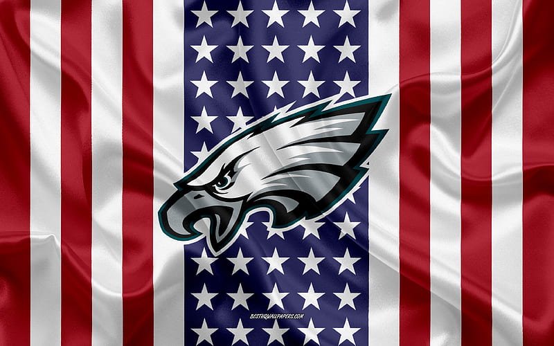 Philadelphia Eagles logo, emblem, silk texture, American flag, American football club, NFL, Philadelphia, Pennsylvania, USA, National Football League, american football, silk flag, HD wallpaper