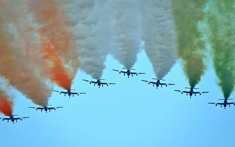 ce Tricolori, show, aircraft, air, military, smoke, italy, HD wallpaper