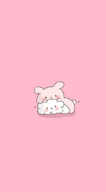kawaii pink, cute, hug, kawaii, pink, sheep, white, HD phone wallpaper