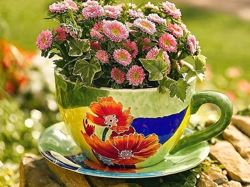 Cup of Flowers pretty, Cup, Flowers, HD wallpaper | Peakpx