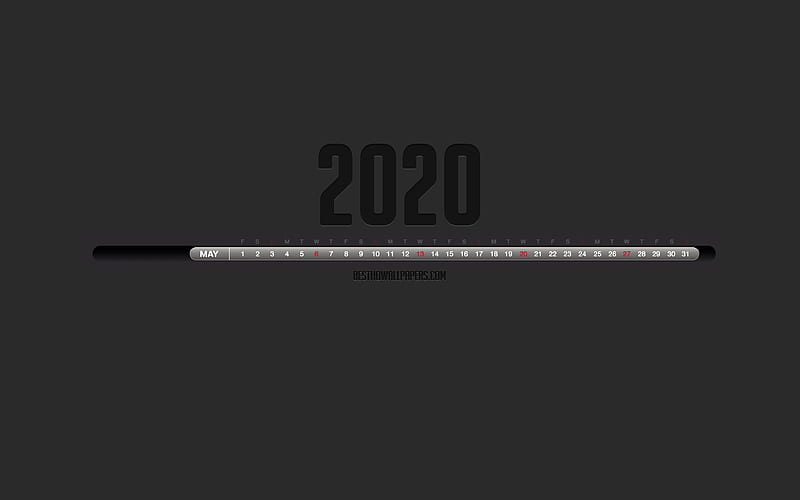2020 May Calendar, Stylish black calendar, May 2020, gray background, month calendar, May 2020 numbers in one line, May 2020 Calendar, HD wallpaper