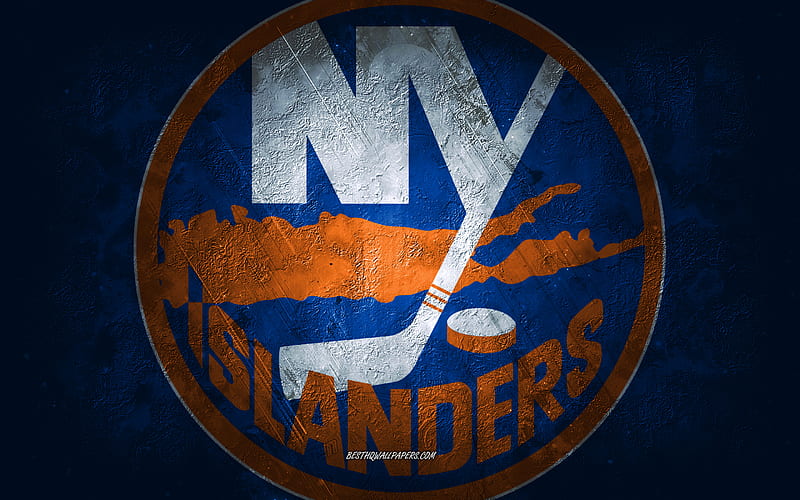 New York Islanders, American hockey team, orange stone background, New York Islanders logo, grunge art, NHL, hockey, USA, New York Islanders emblem, HD wallpaper